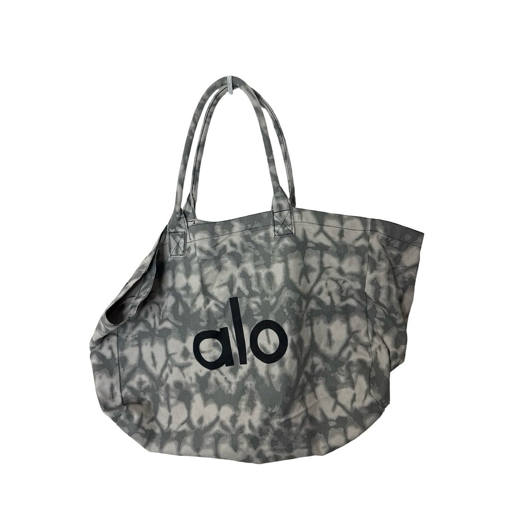 ALO Yoga Tote Bag Gray Canvas Cotton Tie Dye Large Travel Gym Carry On